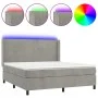 Box spring bed with mattress and LED light gray velvet 160x200 cm by vidaXL, Beds and slatted bases - Ref: Foro24-3139451, Pr...