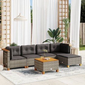 Set de muebles de jardín 6 pzas y cojines ratán sintético gris Set de muebles de jardín 6 pzas y cojines ratán sintético gris