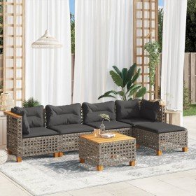 Set de muebles de jardín 6 pzas y cojines ratán sintético gris