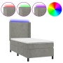 Cama box spring colchón y LED terciopelo gris claro 80x200 cm
