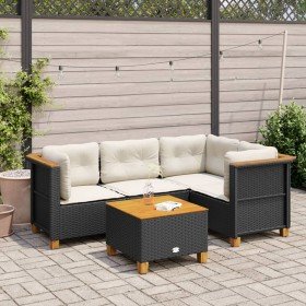 Set de muebles de jardín 5 pzas y cojines ratán sintético negro