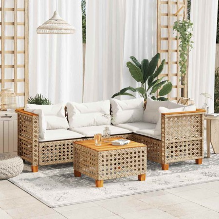 Juego de sofás jardín con cojines 5 pzas ratán sintético beige