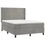 Box spring bed with mattress and LED light gray velvet 140x200 cm by vidaXL, Beds and slatted bases - Ref: Foro24-3139445, Pr...