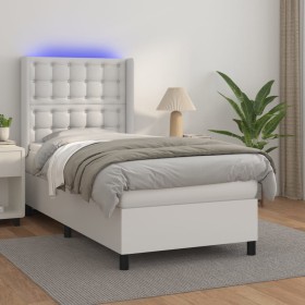 Cama box spring y colchón LED cuero sintético blanco 80x200 cm
