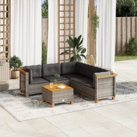 Set de muebles de jardín 6 pzas y cojines ratán sintético gris Set de muebles de jardín 6 pzas y cojines ratán sintético gris