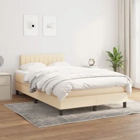 Box spring bed with cream fabric mattress 120x200 cm by vidaXL, Beds and slatted bases - Ref: Foro24-3140206, Price: 369,58 €...