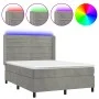 Box spring bed with mattress and LED light gray velvet 140x190 cm by vidaXL, Beds and slatted bases - Ref: Foro24-3139619, Pr...
