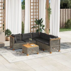 Set de muebles de jardín 6 pzas y cojines ratán sintético gris