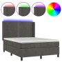 Box spring bed with mattress and LED dark gray velvet 140x190 cm by vidaXL, Beds and slatted bases - Ref: Foro24-3139500, Pri...