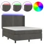 Box spring bed with mattress and LED dark gray velvet 140x190 cm by vidaXL, Beds and slatted bases - Ref: Foro24-3139500, Pri...