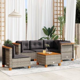 Set de muebles de jardín 6 pzas y cojines ratán sintético gris