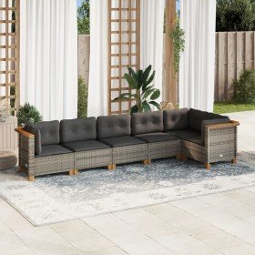 Set de muebles de jardín 6 pzas y cojines ratán sintético gris en Conjuntos de jardín | Comprar online en Foro24