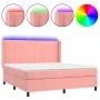 Box spring bed with mattress and LED pink velvet 160x200 cm by vidaXL, Beds and slatted bases - Ref: Foro24-3139696, Price: 5...