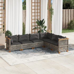 Set de muebles de jardín 6 pzas y cojines ratán sintético gris