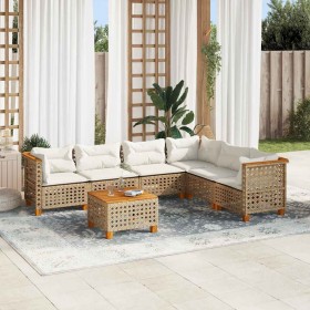 Set sofás de jardín 7 piezas y cojines ratán sintético beige