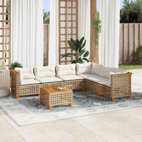 Set sofás de jardín 7 piezas y cojines ratán sintético beige en Conjuntos de jardín | Comprar online en Foro24
