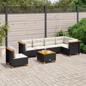 Set de sofás de jardín 7 pzas con cojines ratán sintético negro Set de sofás de jardín 7 pzas con cojines ratán sintético negro