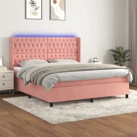 Boxspringbett mit Matratze und LED-Rosa-Samt 180x200 cm von vidaXL, Betten und Lattenroste - Ref: Foro24-3139762, Preis: 591,...