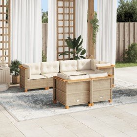 Set sofás de jardín 7 piezas y cojines ratán sintético beige Set sofás de jardín 7 piezas y cojines ratán sintético beige
