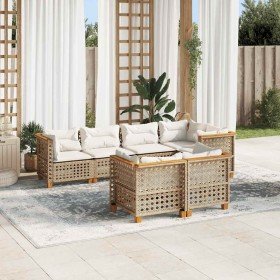Set sofás de jardín 7 piezas y cojines ratán sintético beige