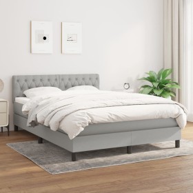 Cama box spring con colchón tela gris claro 140x200 cm