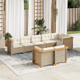 Set de sofás de jardín y cojines 8 piezas ratán sintético beige