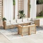 Set de sofás de jardín y cojines 8 piezas ratán sintético beige