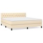 Box spring bed with cream fabric mattress 160x200 cm by vidaXL, Beds and slatted bases - Ref: Foro24-3140310, Price: 542,08 €...