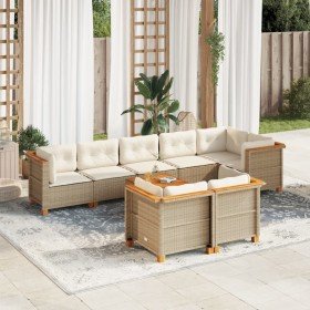 Set de sofás de jardín con cojines 9 pzas ratán sintético beige