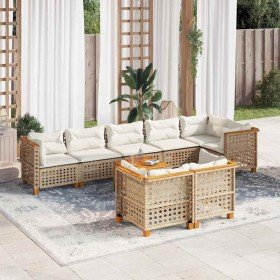 Set de sofás de jardín con cojines 9 pzas ratán sintético beige