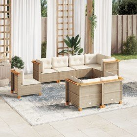 Set de sofás de jardín y cojines 8 piezas ratán sintético beige