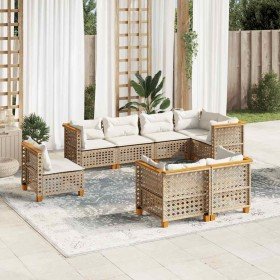 Set de sofás de jardín y cojines 8 piezas ratán sintético beige