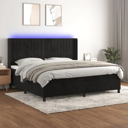 Box spring bed with mattress and LED black velvet 200x200 cm by vidaXL, Beds and slatted bases - Ref: Foro24-3139705, Price: ...