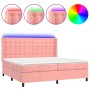 Box spring bed with mattress and LED pink velvet 200x200 cm by vidaXL, Beds and slatted bases - Ref: Foro24-3139828, Price: 6...