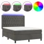 Box spring bed with mattress and LED dark gray velvet 140x200 cm by vidaXL, Beds and slatted bases - Ref: Foro24-3139746, Pri...