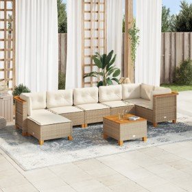 Set de sofás de jardín y cojines 8 piezas ratán sintético beige