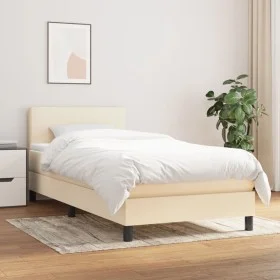 Box spring bed with cream fabric mattress 100x200 cm by vidaXL, Beds and slatted bases - Ref: Foro24-3139878, Price: 293,82 €...