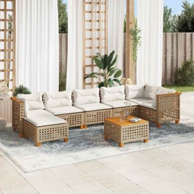 Set de sofás de jardín y cojines 8 piezas ratán sintético beige