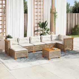 Set de sofás de jardín y cojines 8 piezas ratán sintético beige en Conjuntos de jardín | Comprar online en Foro24