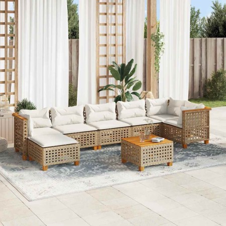 Set de sofás de jardín y cojines 8 piezas ratán sintético beige