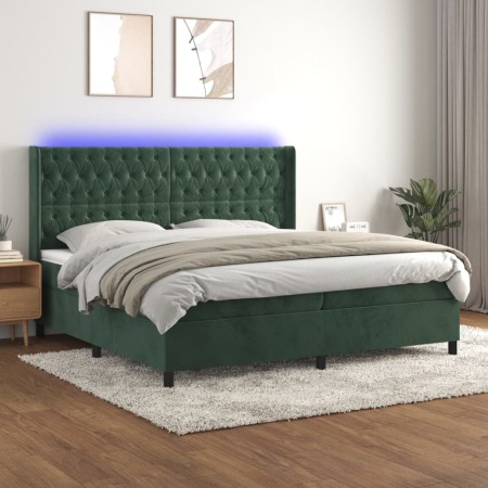 Cama box spring colchón y LED terciopelo verde oscuro 200x200cm de vidaXL, Camas y somieres - Ref: Foro24-3139766, Precio: 81...
