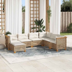 Set sofás de jardín 7 piezas y cojines ratán sintético beige