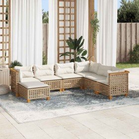 Set sofás de jardín 7 piezas y cojines ratán sintético beige Set sofás de jardín 7 piezas y cojines ratán sintético beige