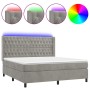 Box spring bed with mattress and LED light gray velvet 160x200 cm by vidaXL, Beds and slatted bases - Ref: Foro24-3139751, Pr...