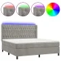 Box spring bed with mattress and LED light gray velvet 160x200 cm by vidaXL, Beds and slatted bases - Ref: Foro24-3139751, Pr...