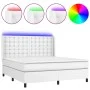 Box spring bed with mattress and LED white synthetic leather 180x200 cm by vidaXL, Beds and slatted bases - Ref: Foro24-31393...