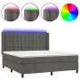 Box spring bed with mattress and LED dark gray velvet 160x200 cm by vidaXL, Beds and slatted bases - Ref: Foro24-3139812, Pri...