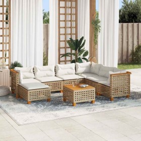 Set de sofás de jardín y cojines 8 piezas ratán sintético beige