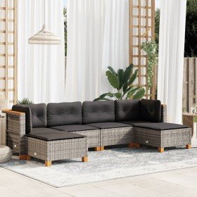 Set de muebles de jardín 6 pzas y cojines ratán sintético gris