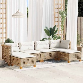 Juego de sofás jardín con cojines 6 pzas ratán sintético beige